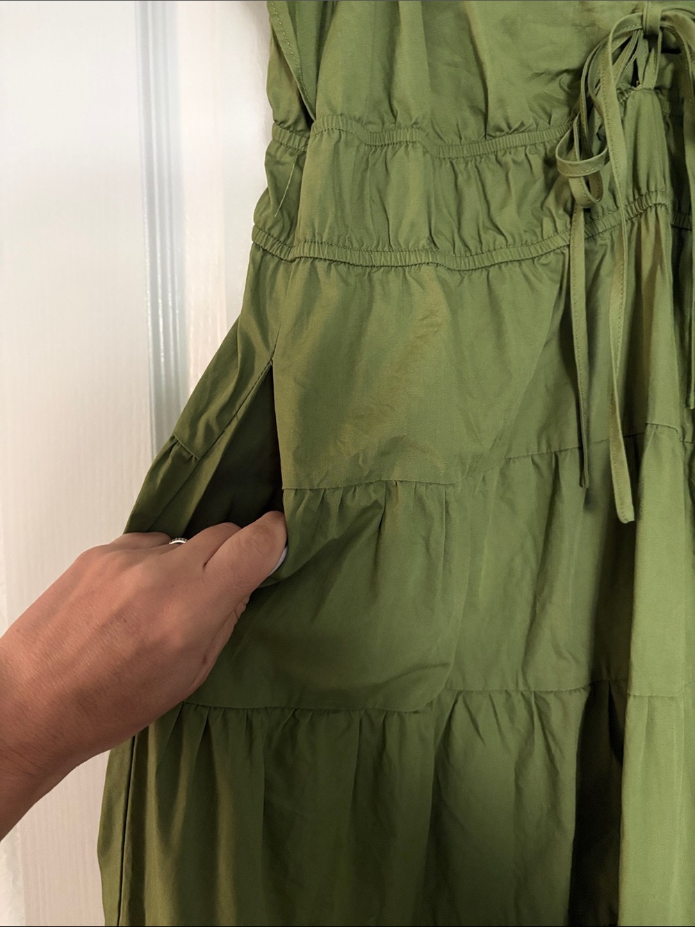 Moon River Olive Green Tiered Midi Dress - Picture 4 of 4